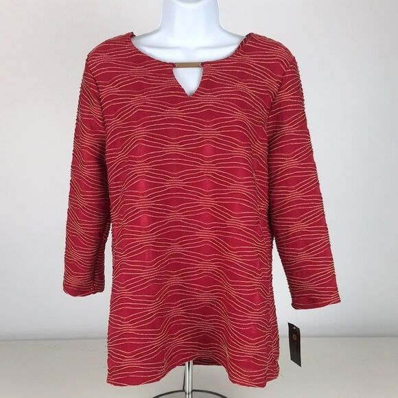 JM Collection Jacquard Metallic Top women’s size medium - Picture 2 of 5